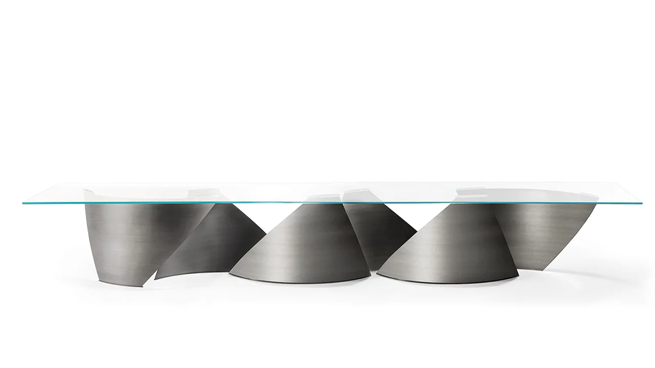 Modern Italian Vele 72 Bespoke sideboard with glass detail in Birmingham Michigan showroom