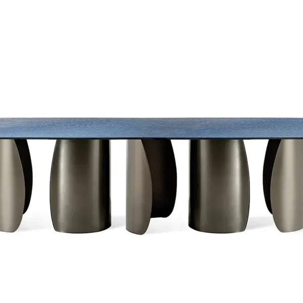 Petalo 72 Bespoke dining table by Reflex Angelo, designed by Tulczinsky, featuring sculptural curved glass bases with Bronze finish and a customizable MarmoReflex marble top.
