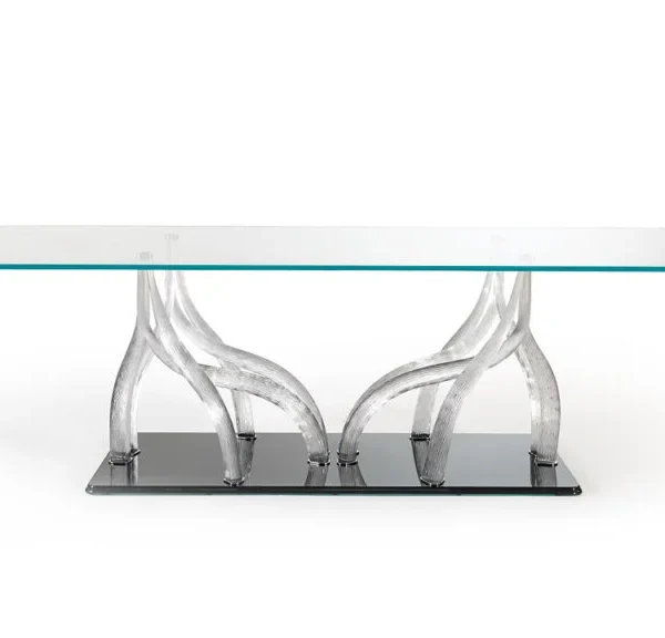 Flambe 72 by Reflex, elegant dining table with glass top and steel base, perfect for luxurious interiors in Royal Oak, MI.