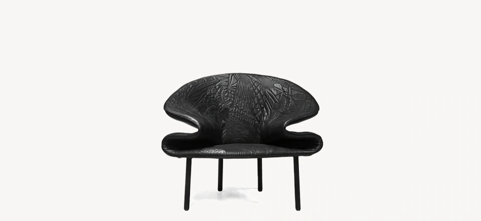 Doodle armchair by Moroso in playful looped Italian upholstery, front view in a Royal Oak Michigan showroom