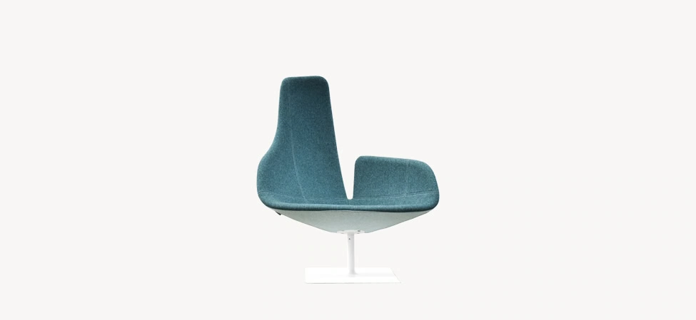 jord armchair by Moroso in plush Italian fabric upholstery, front view in a Royal Oak Michigan showroom