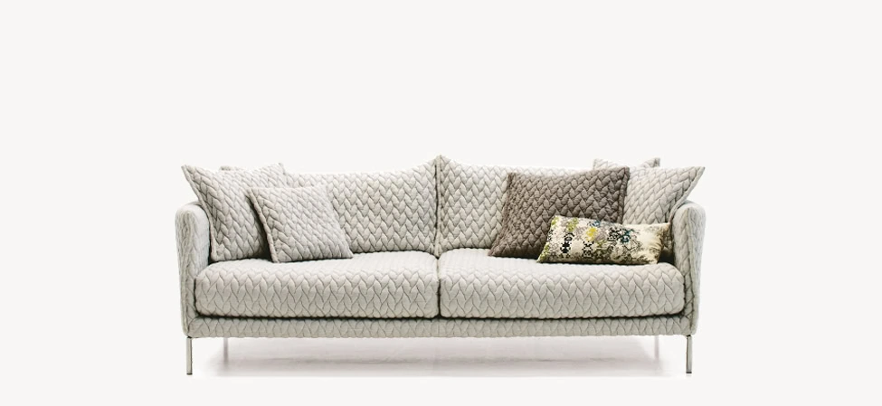 Gentry Sofa by Moroso close-up of premium upholstery texture and detailed stitching at the Michigan Design Center