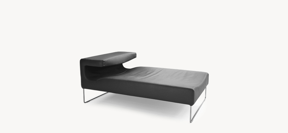 Low seat chaise longue by Moroso close-up of premium Italian upholstery and precise stitching at the Michigan Design Center