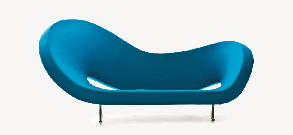Victoria and Albert Sofa by Moroso featuring sweeping organic lines and sculptural form, front view in a Royal Oak Michigan showroom