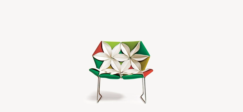 Antibodi poltrona by Moroso in sculptural form with enveloping back, front view in a Royal Oak Michigan showroom
