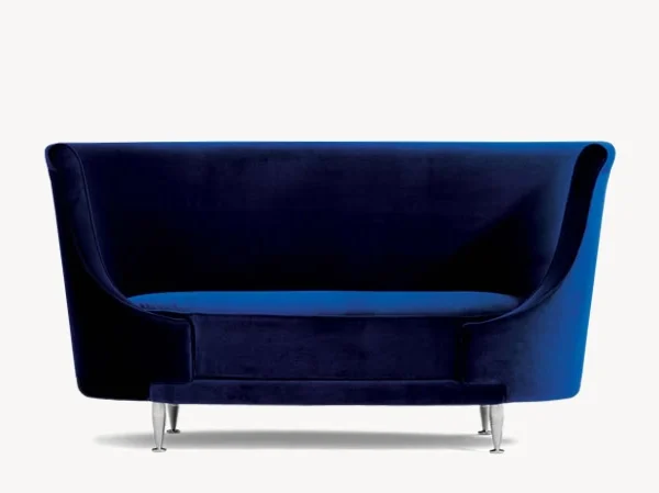Side view of the Backside sofa by Moroso, showcasing its sharp-edged silhouette and plush seating.
