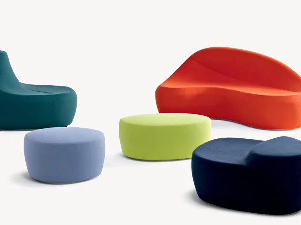Saruyama Island by Moroso featuring modular seating pieces with smooth, flowing curves and soft, luxurious upholstery.