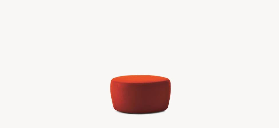 Saruyama Island pouf by Moroso in vibrant yellow, featuring a sculptural, organic form reminiscent of a small hill