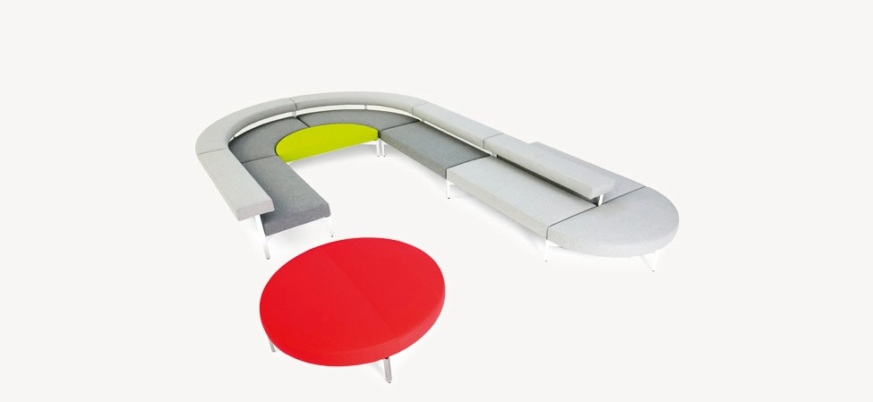 Freeflow Sofa by Moroso featuring continuous serpentine curves and dual-sided seating, front view in a Royal Oak Michigan showroom