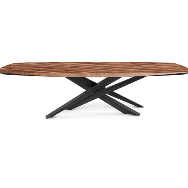 “LANCER Wood by Cattelan Italia – luxury dining table with solid wood top and sculptural intersecting metal base”