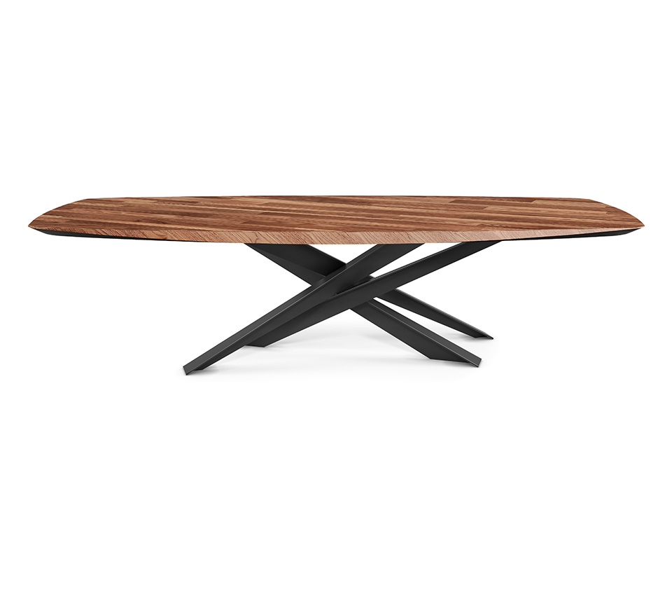 “LANCER Wood by Cattelan Italia – luxury dining table with solid wood top and sculptural intersecting metal base”