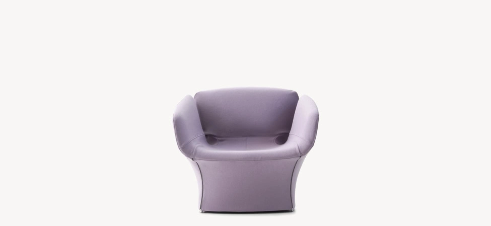 Bloomy armchair by Moroso in plush Italian velvet upholstery, front view in a Royal Oak Michigan showroom