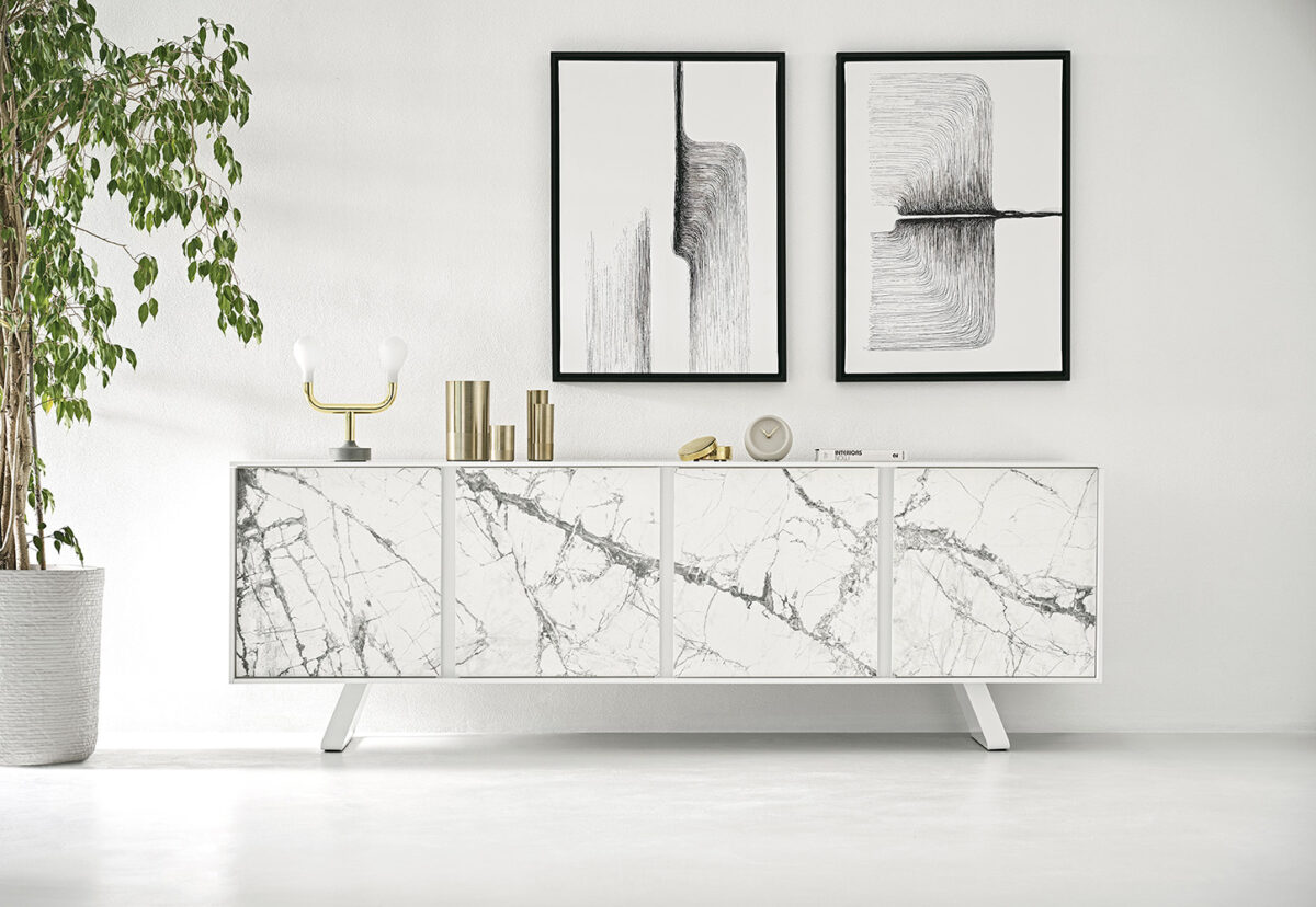 Contemporary SECRET console table by Calligaris, showcasing its minimalist aesthetic when closed, transforming seamlessly into a functional dining surface.