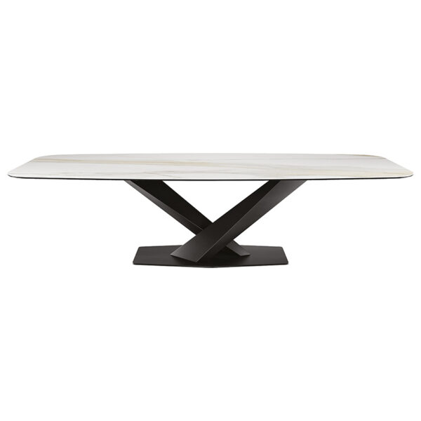 “STRATOS Keramik by Cattelan Italia – luxury dining table with sculptural metal base and marble-effect ceramic top”