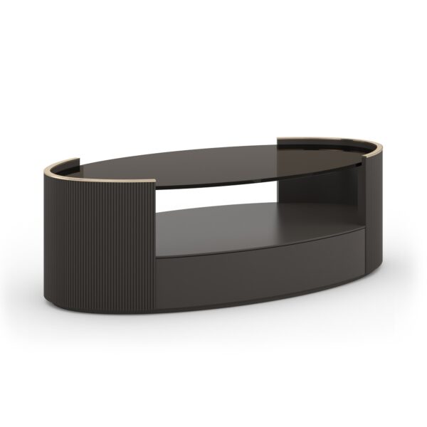 Love Oval Cocktail Table by Caracole in Dark Chocolate finish — elegant wood table with curved silhouette.