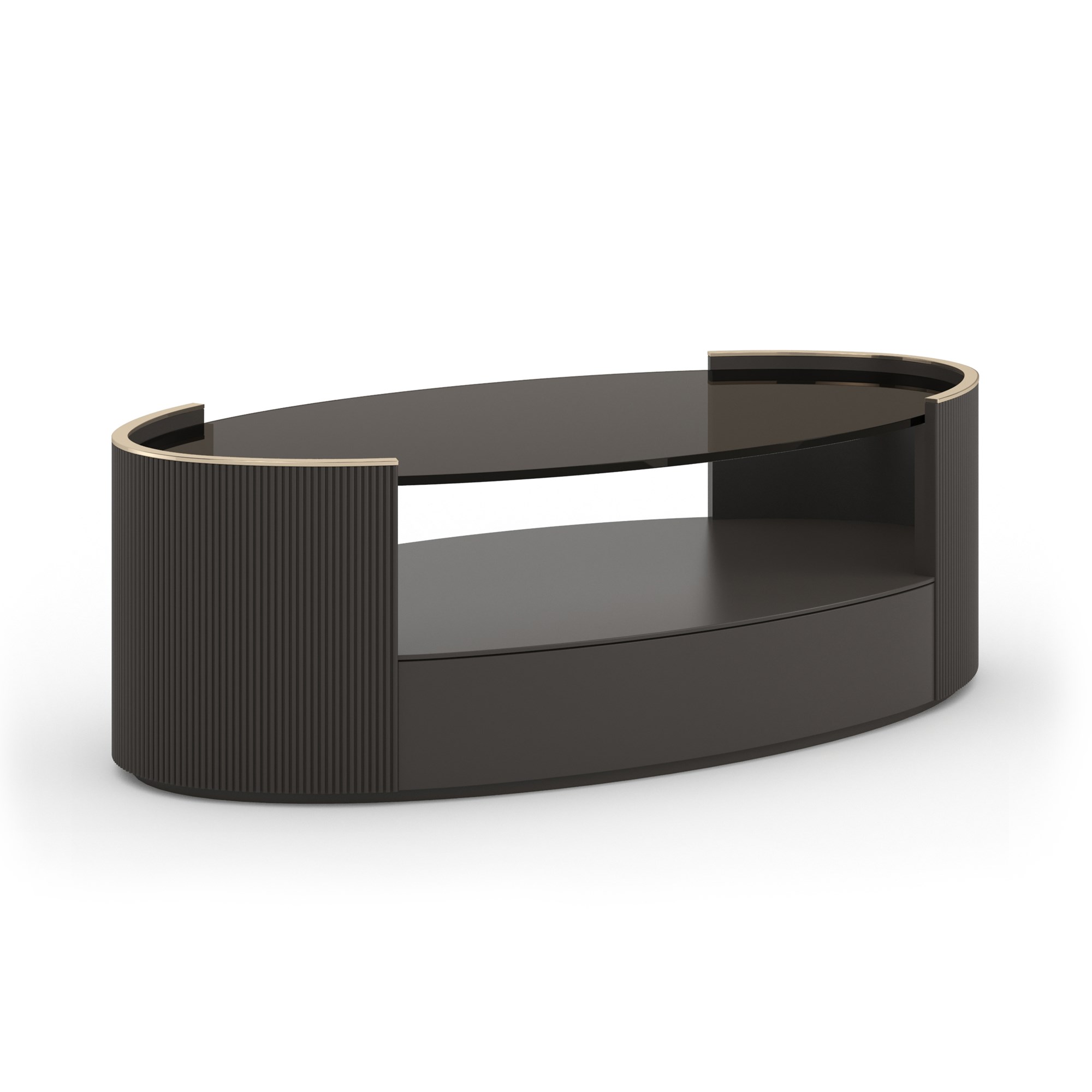 Love Oval Cocktail Table by Caracole in Dark Chocolate finish — elegant wood table with curved silhouette.