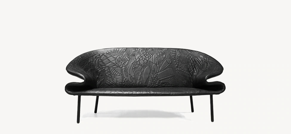 Doodle Sofa by Moroso rear angle featuring tailored seams and minimalist base in a Royal Oak Michigan display