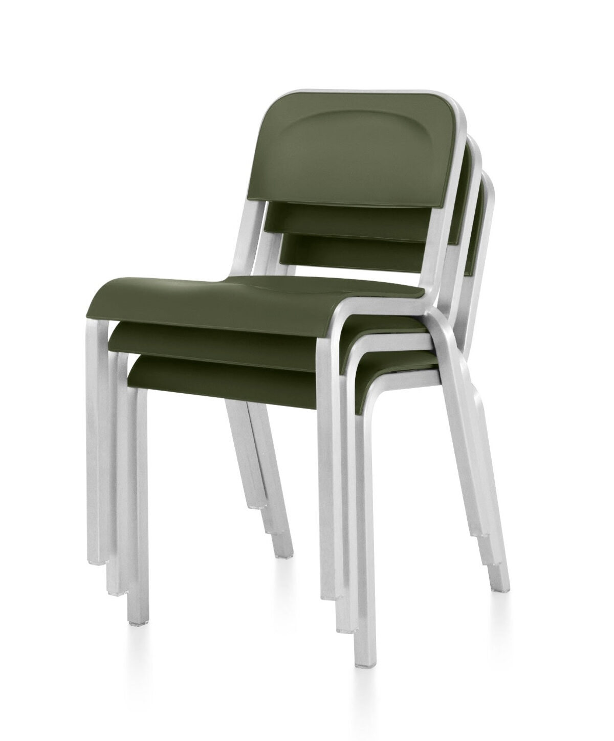 1951 Stacking Chair by BMW for Emeco, designed with sleek lines and a robust hand-brushed aluminum frame.