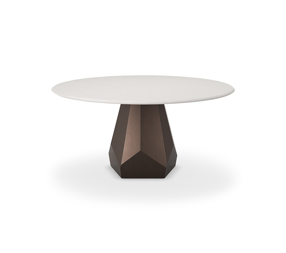 “ZERMATT Argile by Cattelan Italia – round dining table with handcrafted clay-effect Argile top and sculptural wood base”