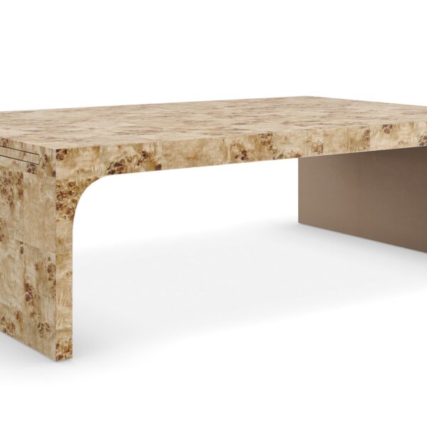 Burlesque Cocktail Table by Caracole — a luxurious round table with a mirrored top and sculptural metal base.