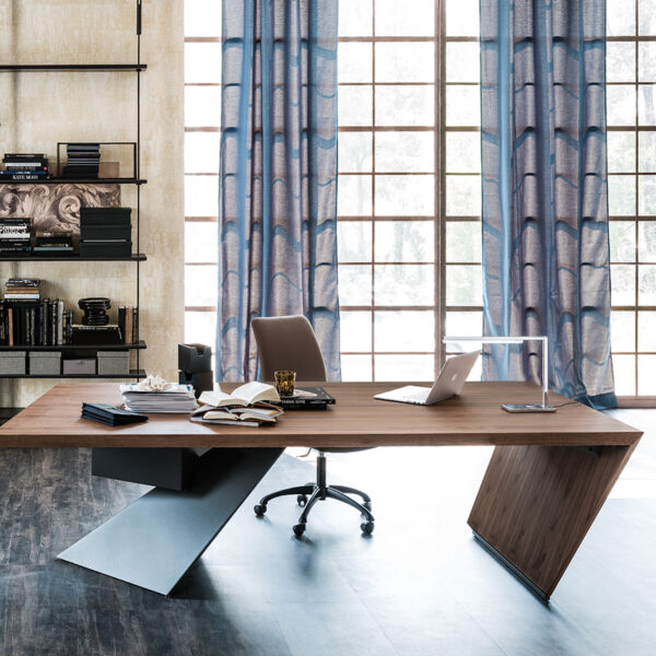 “Luxury Italian office desk – NASDAQ by Cattelan Italia featuring geometric silhouette and premium wood or leather finish”