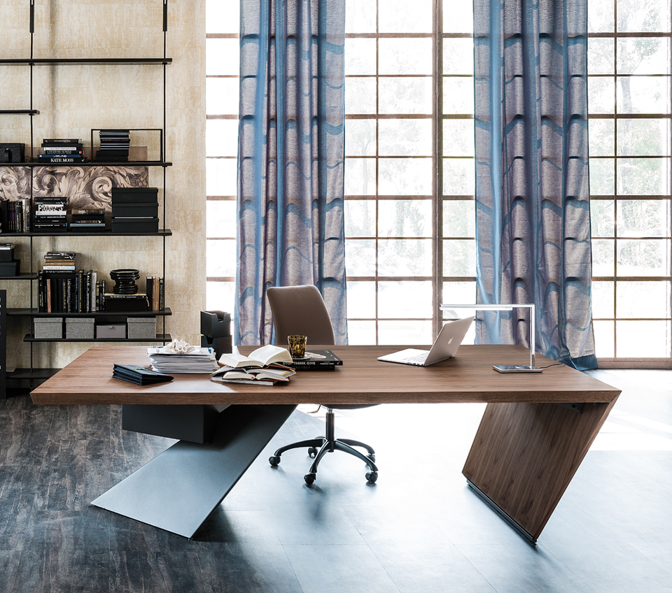 “Luxury Italian office desk – NASDAQ by Cattelan Italia featuring geometric silhouette and premium wood or leather finish”