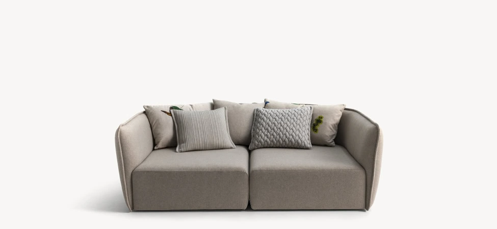 Chamfer Sofa by Moroso side profile highlighting angular frame and plush cushioning in a Troy Michigan setting