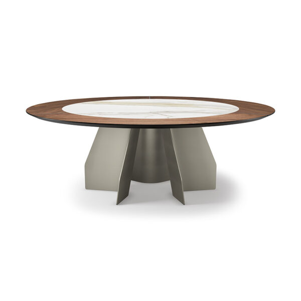“SENATOR Ker-Wood Round by Cattelan Italia – luxury round dining table with central ceramic insert and wood outer ring”