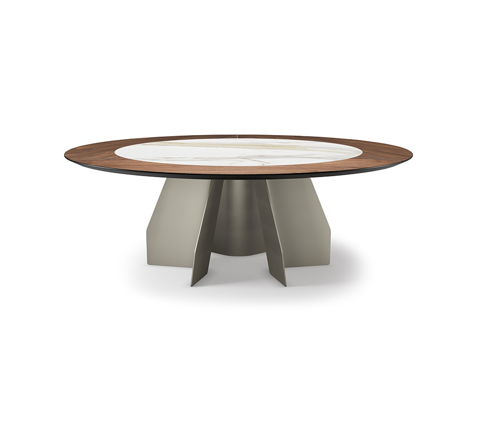 “SENATOR Ker-Wood Round by Cattelan Italia – luxury round dining table with central ceramic insert and wood outer ring”