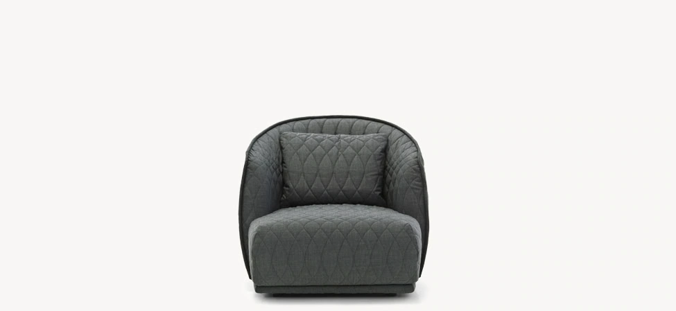 Round by Moroso styled with modern accent pillows, emphasizing refined contours in a Royal Oak Michigan interior