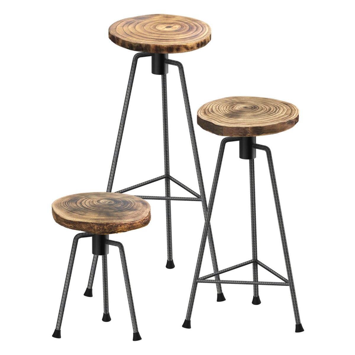 “Side view of NIKITA barstool showing its compact silhouette and wood-meets-metal contrast against a concrete wall backdrop.”