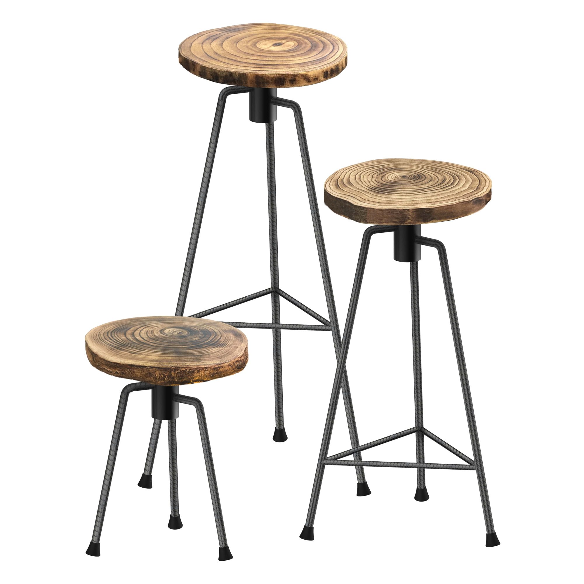 “Side view of NIKITA barstool showing its compact silhouette and wood-meets-metal contrast against a concrete wall backdrop.”