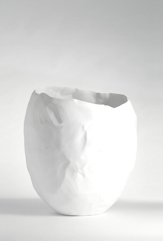 Handcrafted ceramic Tulip vase by Kose Milano, featuring delicate sinuous lines and an opaque gleaming hue reminiscent of brass. Available at Italcasa Design, Royal Oak, Michigan.