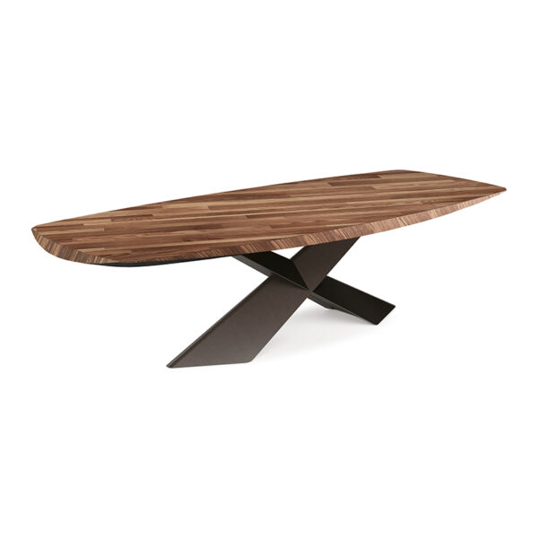 “TYRON Wood by Cattelan Italia – modern dining table with sculptural steel base and elegant solid wood top”