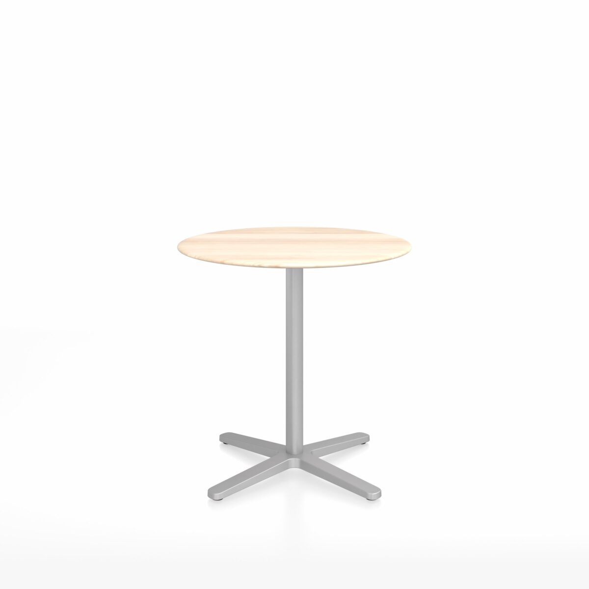 Jasper Morrison Emeco 2 Inch X Base round café table in brushed aluminum finish