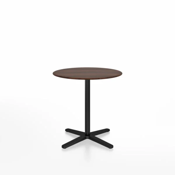 2 Inch X Base café table, round by Emeco, designed by Jasper Morrison, features a minimalist design with a softly rounded square column and X base, suitable for both indoor and outdoor use.