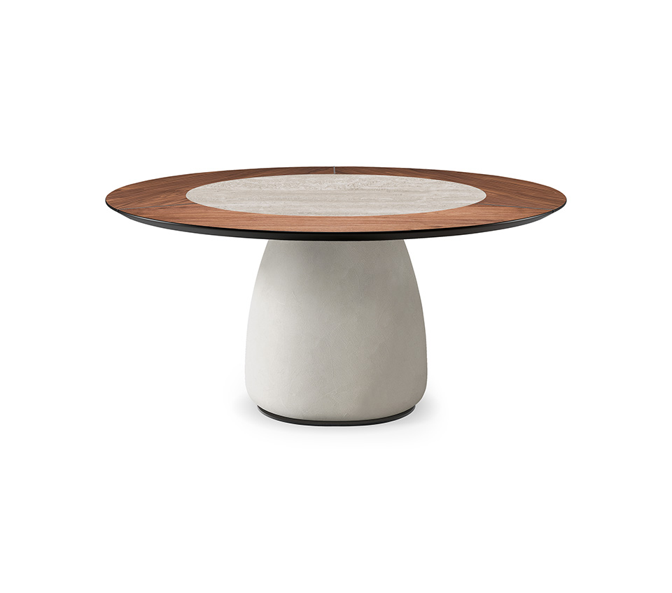 “BOTERO Ker-Wood Round by Cattelan Italia – round dining table with ceramic and wood top and sculptural base”