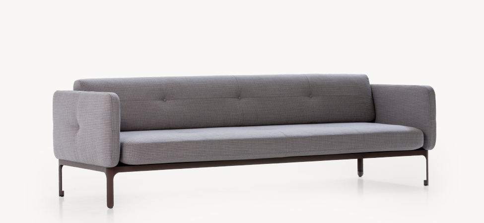 Modernist Sofa by Moroso side profile highlighting a low-slung modular frame and modern silhouette in a Troy Michigan living space