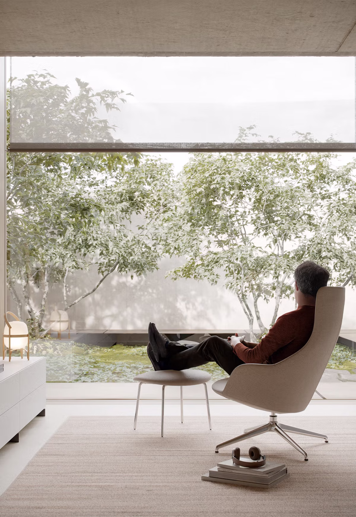 Side view of Otto by Bensen showcasing its compact rectangular shape and smooth upholstery