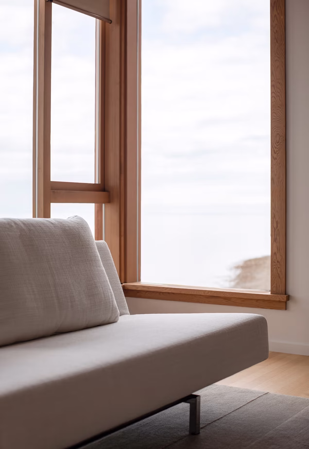 Close-up of Sleeper Sofa by Bensen fabric texture and stitching