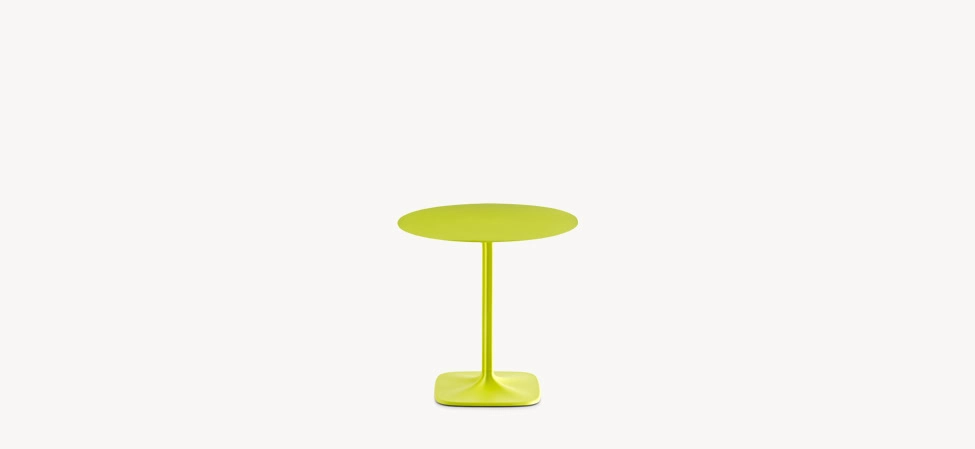 Supernatural Table by Moroso in fluo green reinforced polypropylene, front view in Royal Oak Michigan showroom