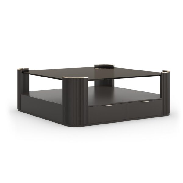 Love Square Cocktail Table by Caracole in rich Dark Chocolate finish with a bold, modern silhouette.