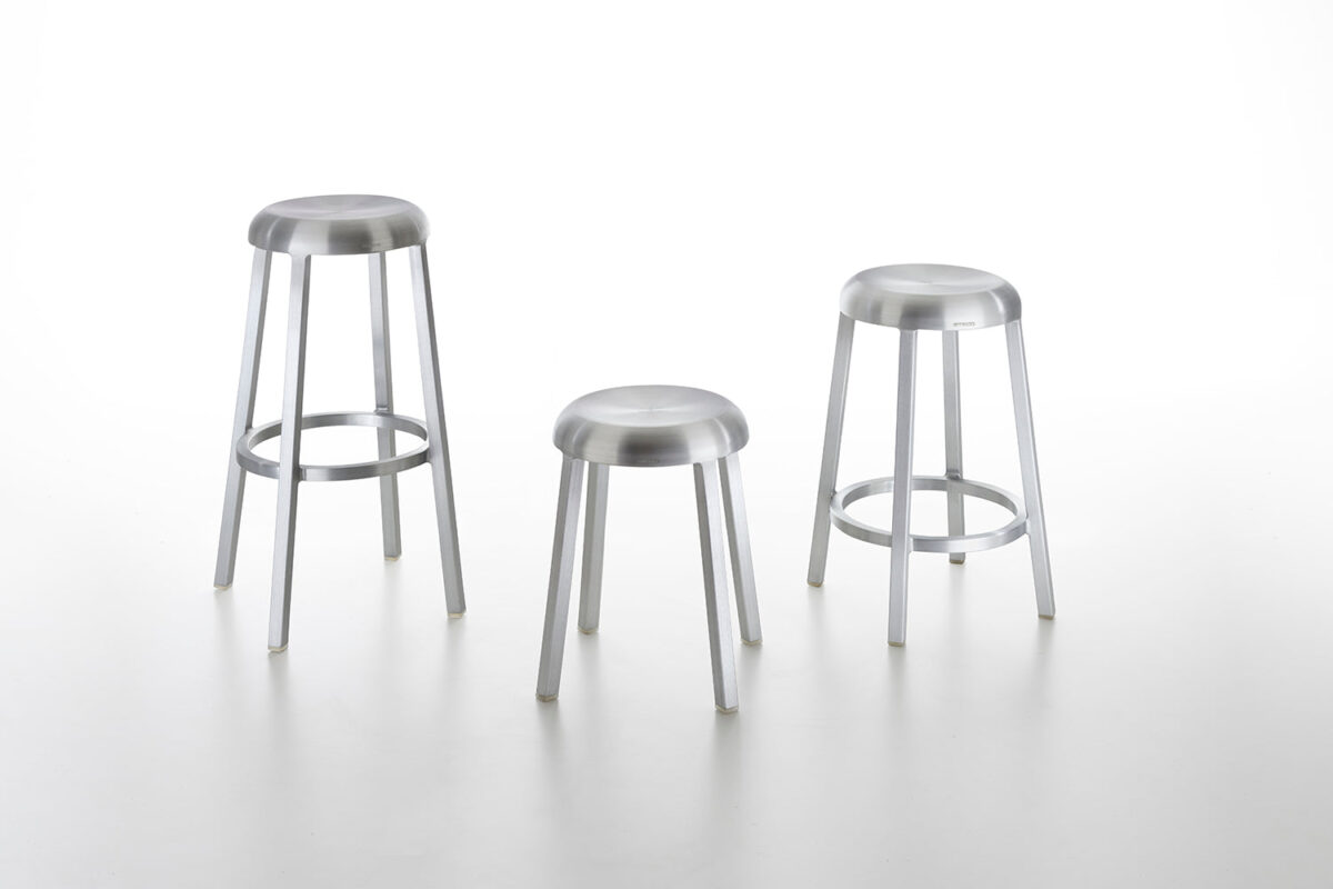Modern Za Stool by Emeco – Stylish, minimalist design with matte brushed aluminum finish.