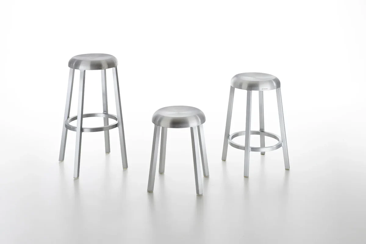 Za Stool by Emeco, featuring a sturdy build and clean lines for a minimalist aesthetic.
