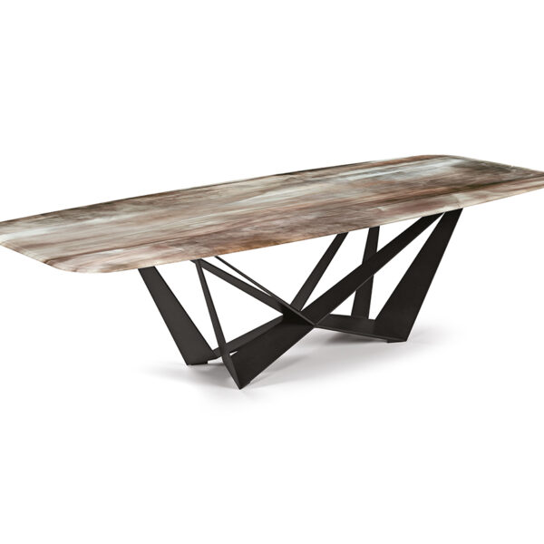  “SKORPIO Crystalart by Cattelan Italia – luxury Italian dining table with artistic printed glass top and sculptural metal base”