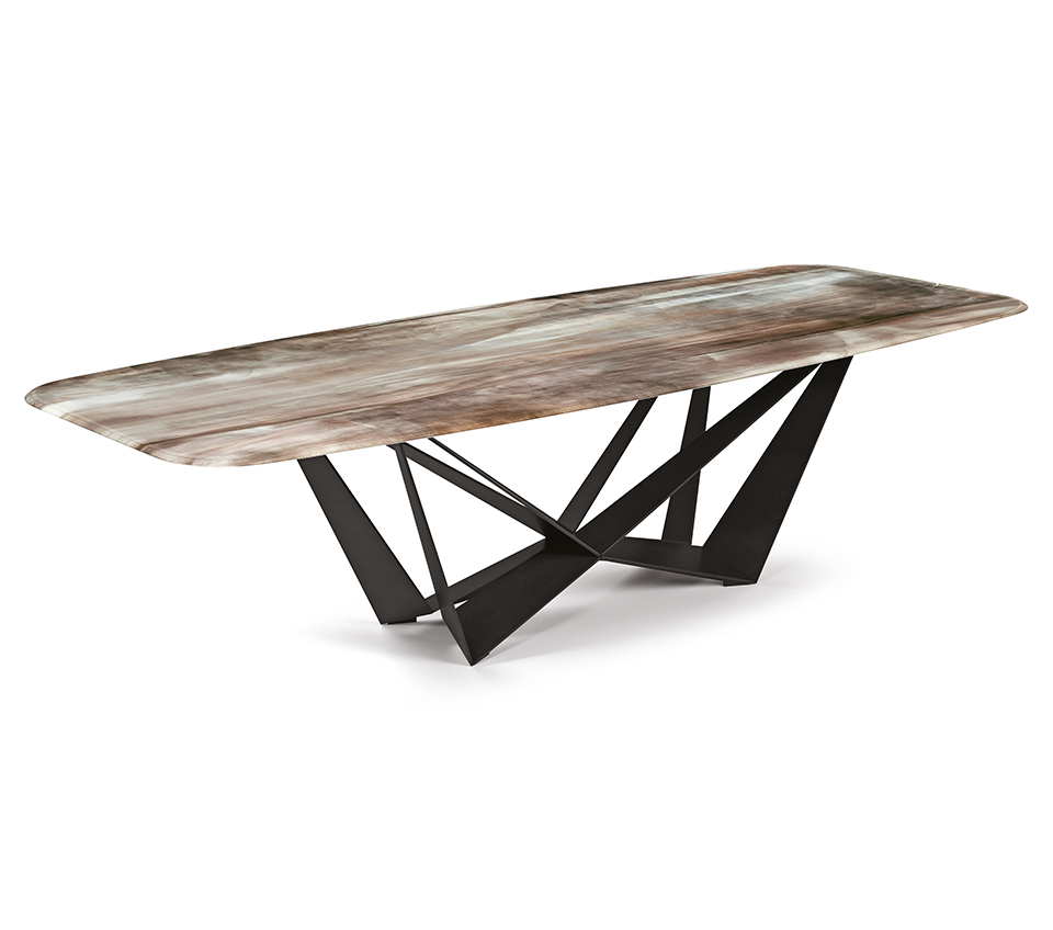  “SKORPIO Crystalart by Cattelan Italia – luxury Italian dining table with artistic printed glass top and sculptural metal base”