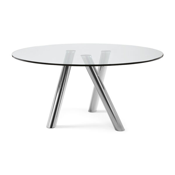 “RAY by Cattelan Italia – elegant Italian dining table with glass top and artistic curved steel base”