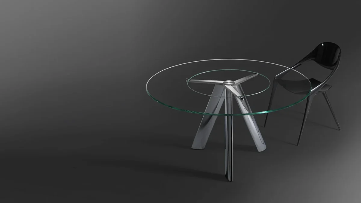 Contemporary Lem 72 dining table by Reflex Angelo in Birmingham, MI – designed with a shiny chrome base and lacquered glass top.