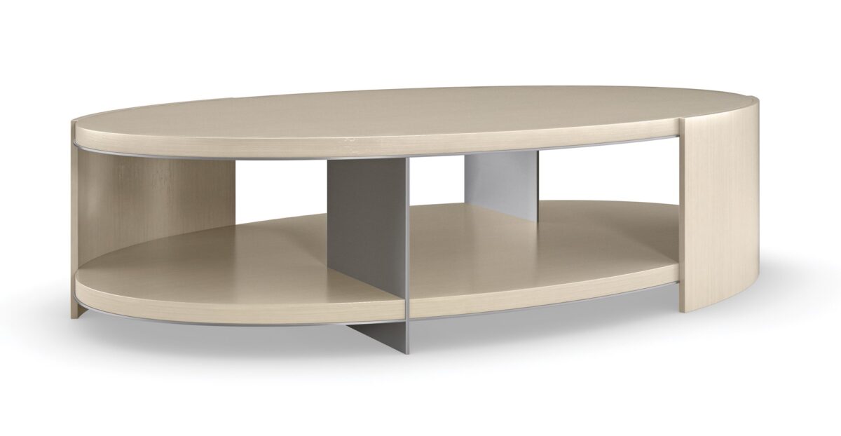 Da Vita Cocktail Table by Caracole — an elegant round table with a marble top and sculptural metal base.