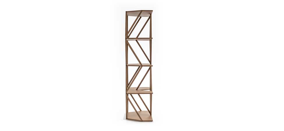 Secret Cubic Shelves bookcase with zigzag powder-coated steel frame forming rhomboid modules and wooden shelves